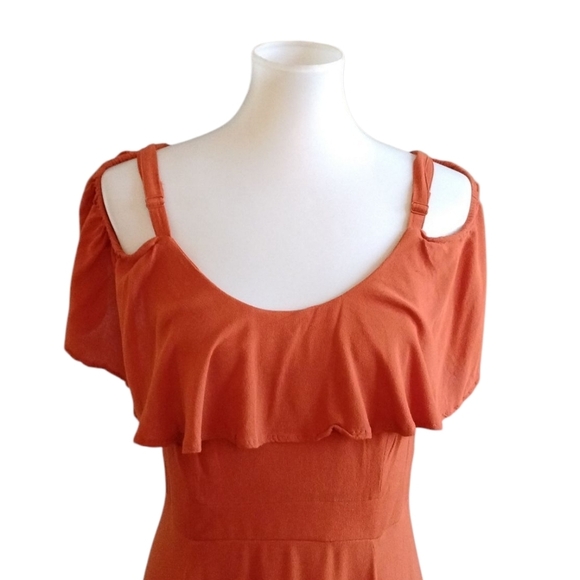 Torrid Orange Ruffle Tank Babydoll Dress Off The Shoulder Size 12 Large - Picture 2 of 9